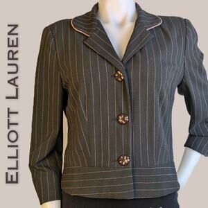 Elliott Lauren Blazer 6 Dark Gray Pink Pinstripe Cropped 3/4 Sleeve USA VTG